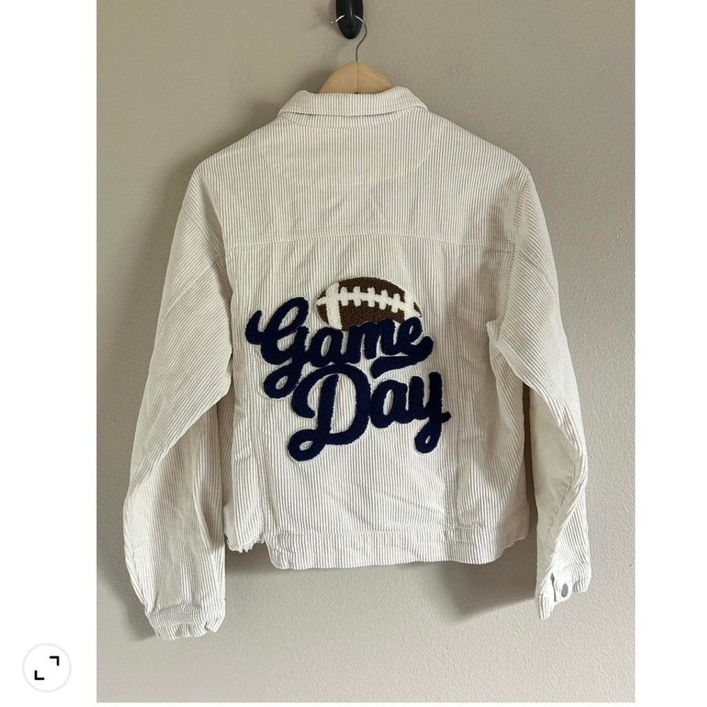 Game Day White Corduroy Jacket | Football Graphic Jacket |
